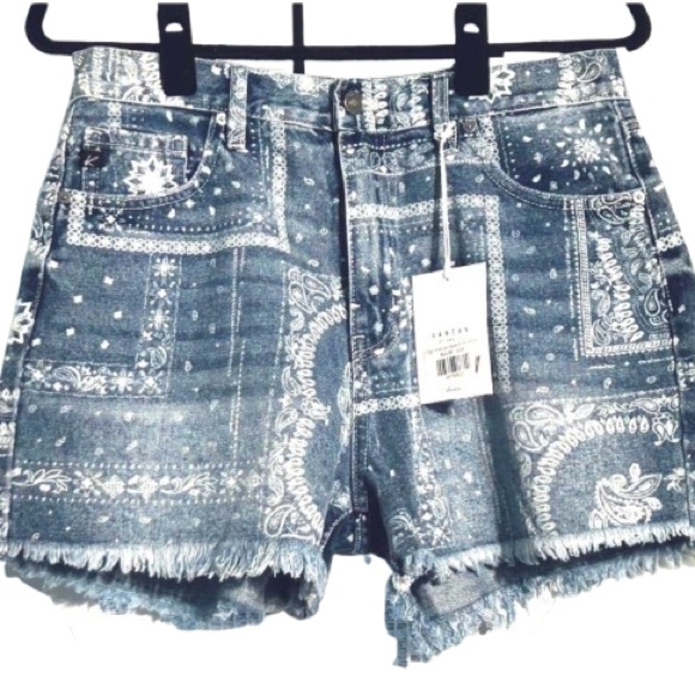 NWT Bandana Country Western KANCAN Jean Shorts Denim Frayed Boho Designer Medium